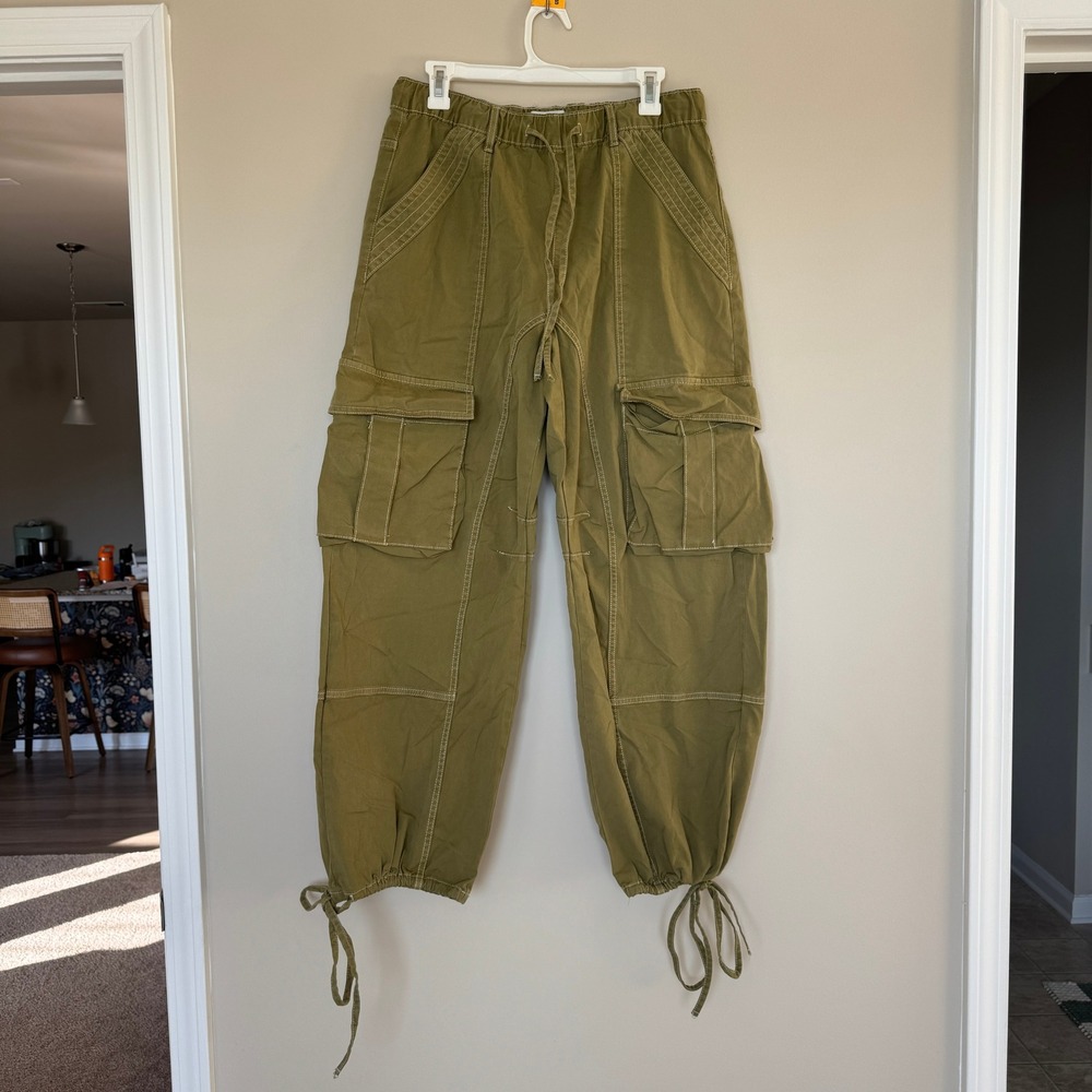 Zara Womens Olive Green Cargo Barrel Pants Size 8 Gorpcore Military